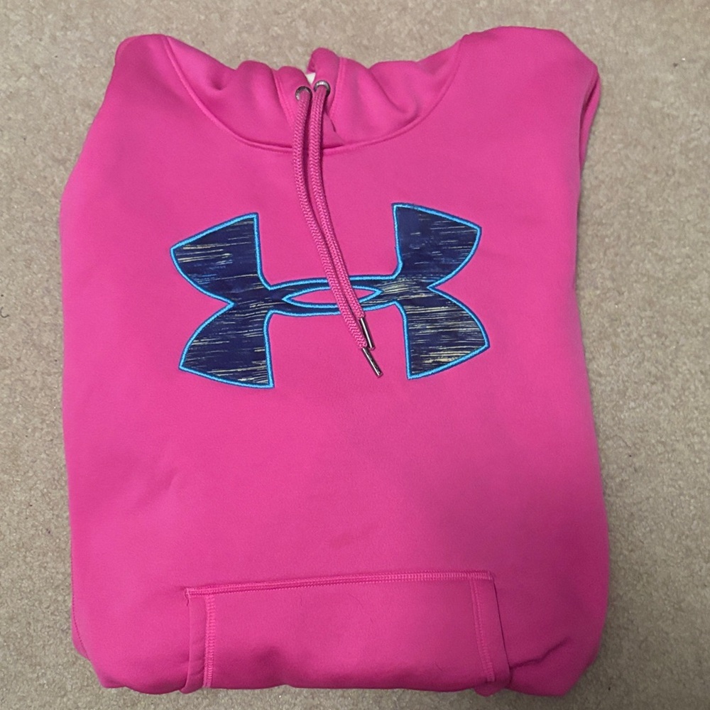 Under Armour Vibrant Pink Hoodie with Blue Emblem